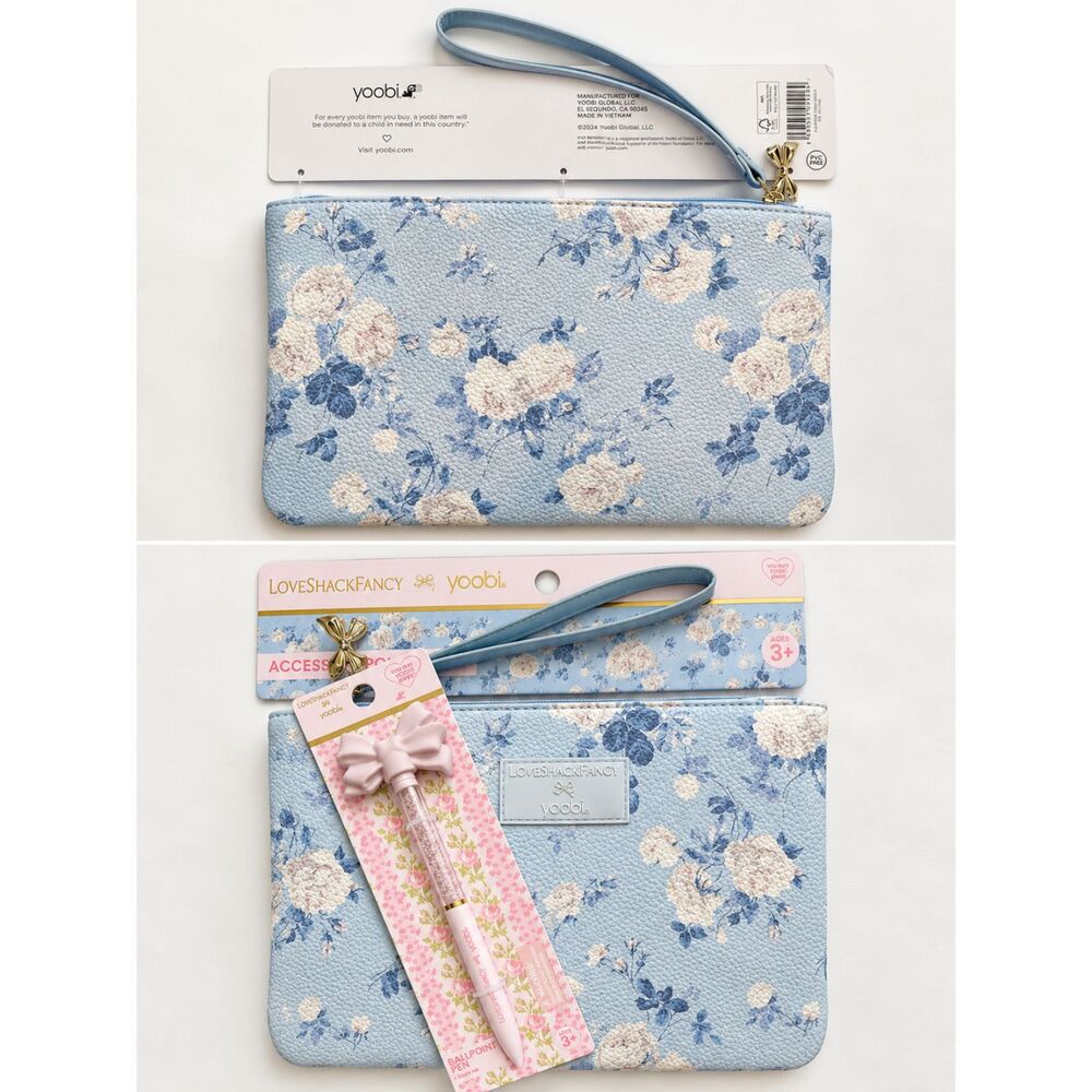 NWT LoveShackFancy x Yoobi Back to College Wristlet & Bow Pen Gift Set